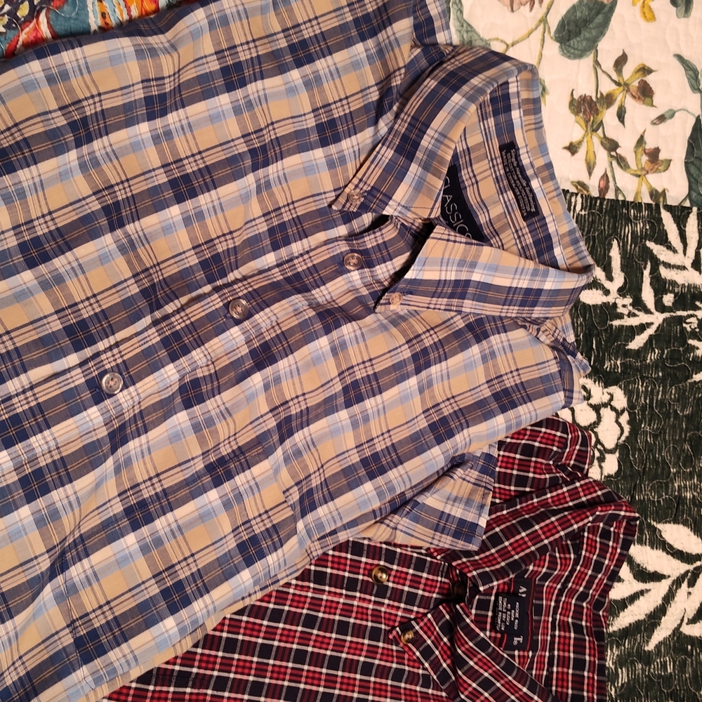 Van Heusen Blue and Beige Plaid Casual Shirt